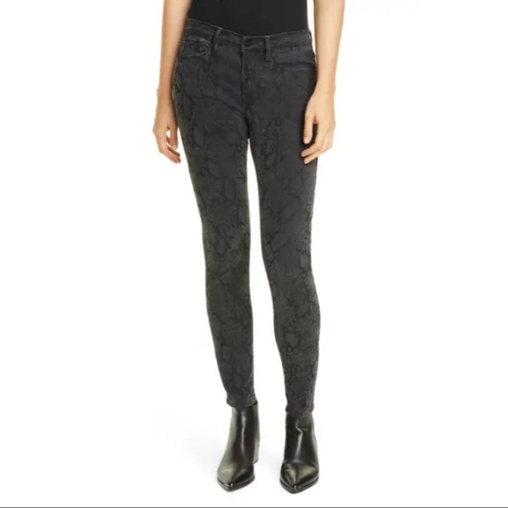 Frame Le Skinny de Jeanne Mid-Rise Crop Python Print Jeans Size 25